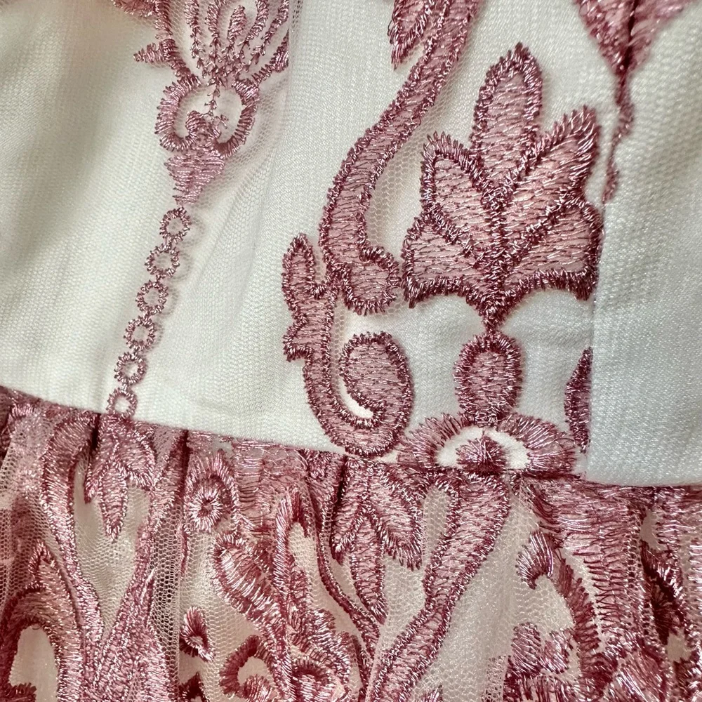 Chi Chi London NEW Pink Halter Dress Tulle Embroidered Overlay Damask Size 16 - Picture 14 of 16